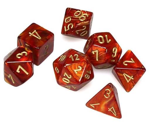 Dice Chessex Dice - Mini Scarab Scarlet with Gold - Set of 7 - CHX 20414 - Cardboard Memories Inc.