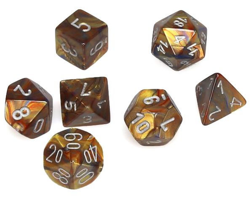 Dice Chessex Dice - Mini Lustrous Gold with Silver - Set of 7 - CHX 20493 - Cardboard Memories Inc.