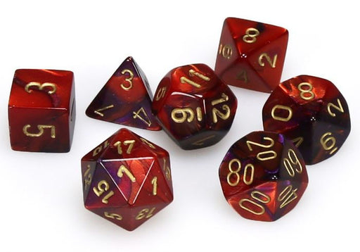 Dice Chessex Dice - Mini Gemini Purple-Red with Gold - Set of 7 - CHX 20626 - Cardboard Memories Inc.