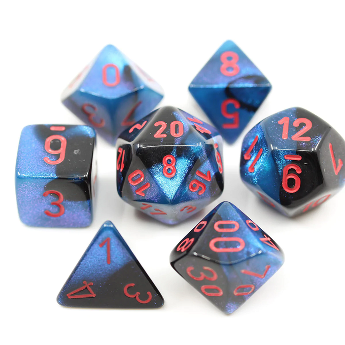 Dice Chessex Dice - Mini Gemini Black-Starlight with Red - Set of 7 - CHX 20658 - Cardboard Memories Inc.