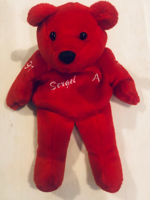 Plush Salvino's Bammers - 1999 - Detroit Red Wings - Red Teddy Bear - Sergei Fedorov - Missing Tag - Cardboard Memories Inc.