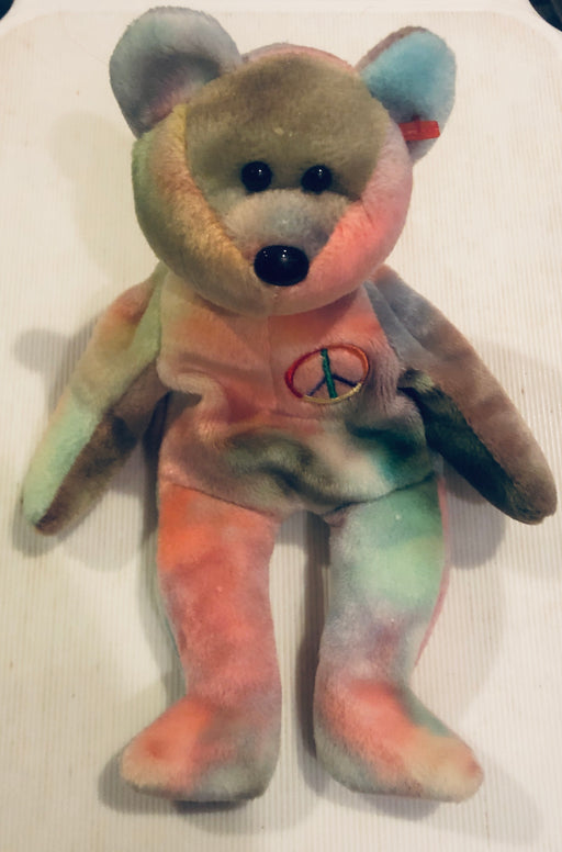 Plush TY Beanie Babies - Peace Tie-Dye Bear - Missing Tag - Cardboard Memories Inc.