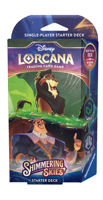 Trading Card Games Disney - Lorcana - Shimmering Skies - Starter Deck - Emerald & Steel - Scar & Kronk - Cardboard Memories Inc.