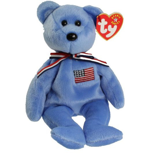 Plush TY Beanie Baby - America the Bear - Blue Variant - Cardboard Memories Inc.