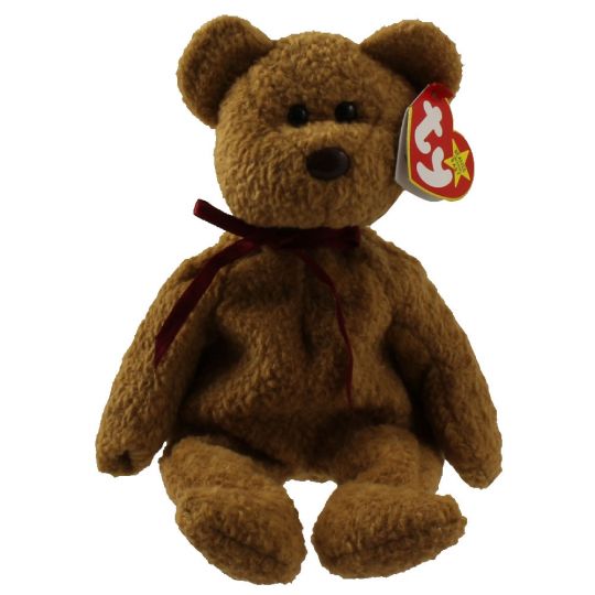 Plush TY Beanie Baby - Curly the Brown Bear - Cardboard Memories Inc.