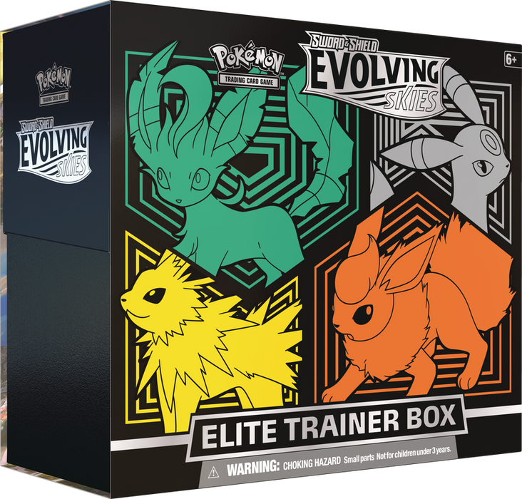 Trading Card Games Pokemon - Sword and Shield - Evolving Skies - Elite Trainer Box (Leafeon, Umbreon, Jolteon & Flareon) - Cardboard Memories Inc.