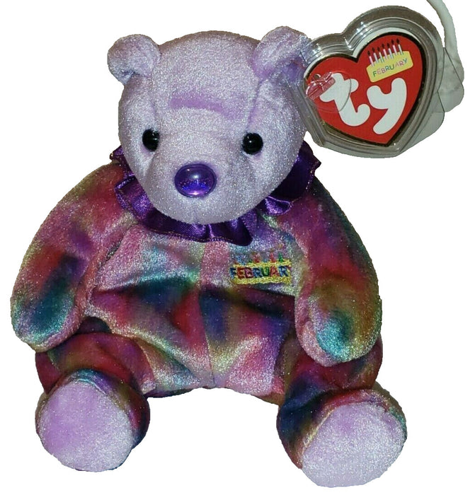 Plush TY Beanie Baby - February Birthday Bear - Cardboard Memories Inc.