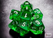 Dice Chessex Dice - Mini Translucent Green with White - Set of 7 - CHX 20375 - Cardboard Memories Inc.