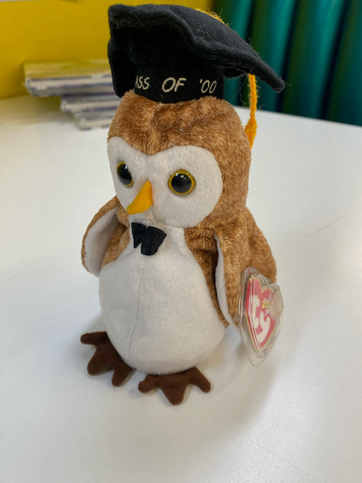 Plush TY Beanie Baby - Wisest the Owl - Class of 2000 - Cardboard Memories Inc.