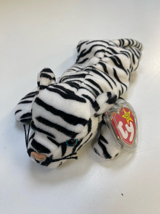 Plush TY Beanie Baby - Blizzard the White Tiger - Cardboard Memories Inc.