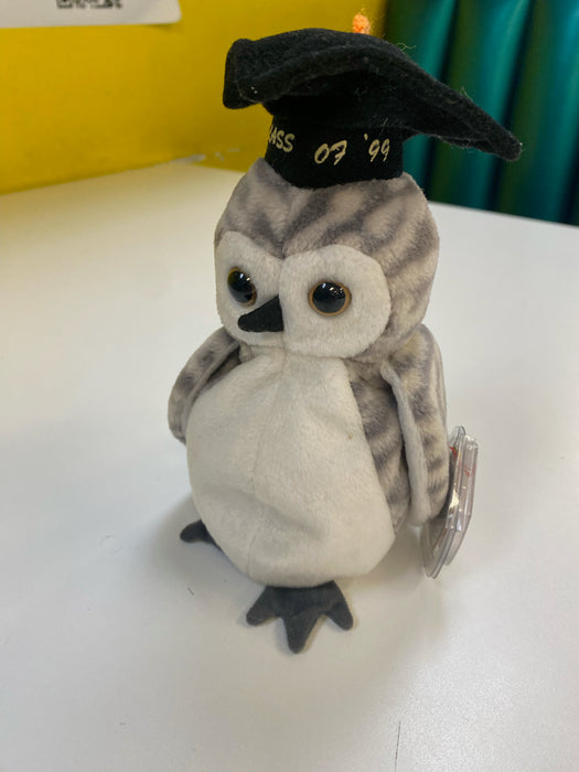 Plush TY Beanie Baby - Wiser the Owl - Class of 1999 - Cardboard Memories Inc.