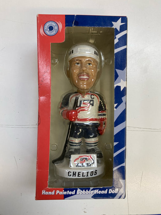 Action Figures and Toys Bobble Dobbles - 2001 - Team USA - Chris Chelios Hand Painted Bobble Head - Cardboard Memories Inc.