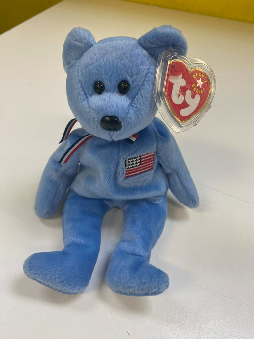 Plush TY Beanie Baby - America the Bear - Blue Variant - Cardboard Memories Inc.