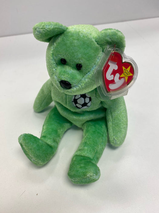 Plush TY Beanie Baby - Kicks the Soccer Bear - Cardboard Memories Inc.