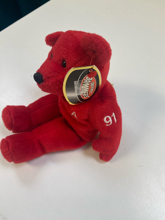 Plush Salvino's Bammers - 1999 - Detroit Red Wings - Red Teddy Bear - Sergei Fedorov - Cardboard Memories Inc.