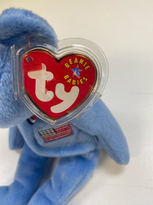 Plush TY Beanie Baby - America the Bear - Blue Variant - Cardboard Memories Inc.