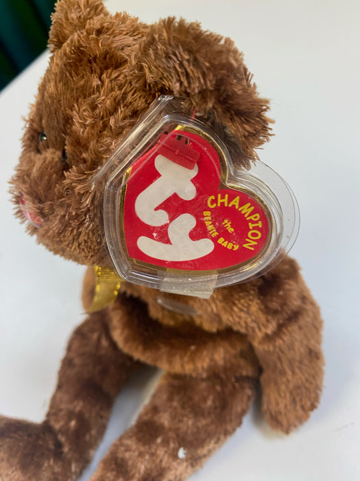 Plush TY Beanie Baby - Champion the FIFA Bear - Denmark - Cardboard Memories Inc.