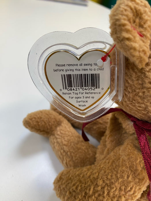 Plush TY Beanie Baby - Curly the Brown Bear - Cardboard Memories Inc.