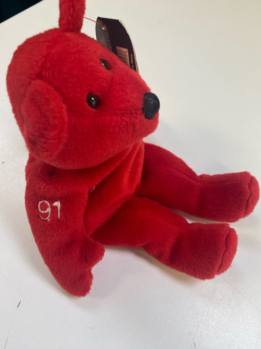 Plush Salvino's Bammers - 1999 - Detroit Red Wings - Red Teddy Bear - Sergei Fedorov - Cardboard Memories Inc.