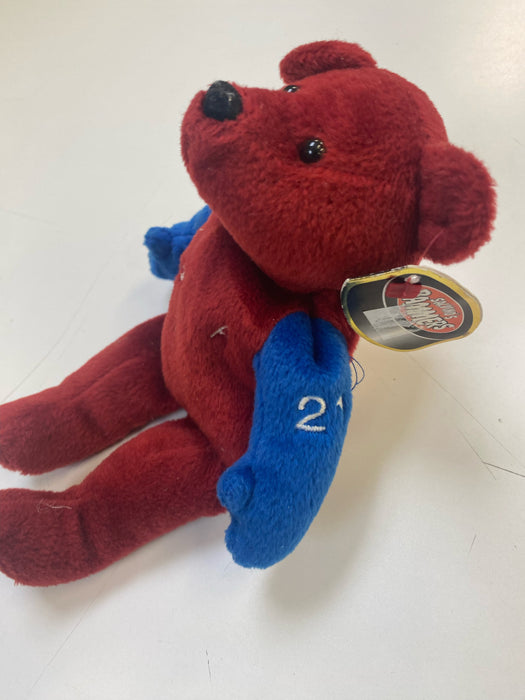 Plush Salvino's Bammers - 1999 - Red & Blue Teddy Bear - Peter Forsberg - Cardboard Memories Inc.