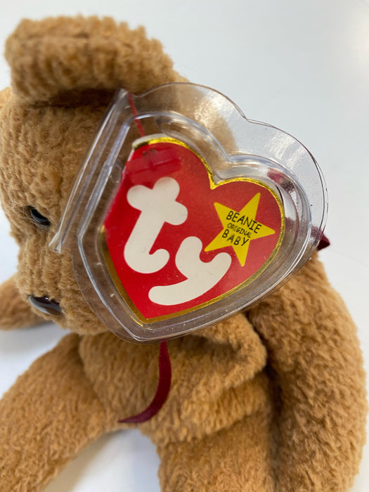 Plush TY Beanie Baby - Curly the Brown Bear - Cardboard Memories Inc.