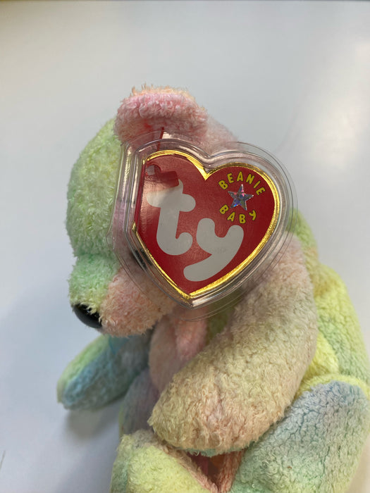 Plush TY Beanie Baby - Mellow the Ty-Dyed Bear - Cardboard Memories Inc.