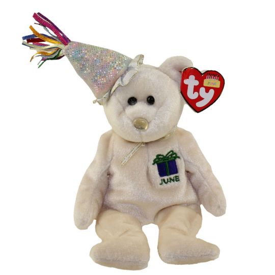 Plush TY Beanie Baby - June the Teddy Birthday Bear - Cardboard Memories Inc.