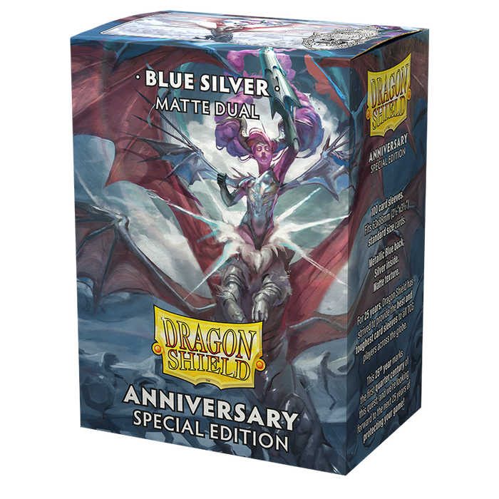 Supplies Arcane Tinmen - Dragon Shield Sleeves - Matte Dual - Blue and Silver - Anniversary Special Edition - Cardboard Memories Inc.