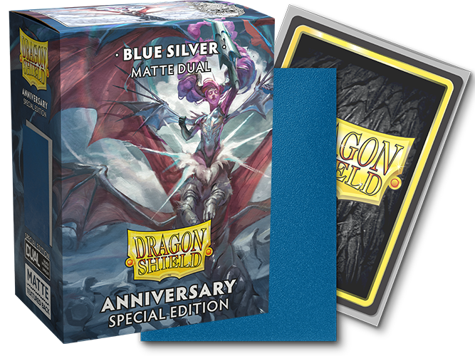 Supplies Arcane Tinmen - Dragon Shield Sleeves - Matte Dual - Blue and Silver - Anniversary Special Edition - Cardboard Memories Inc.