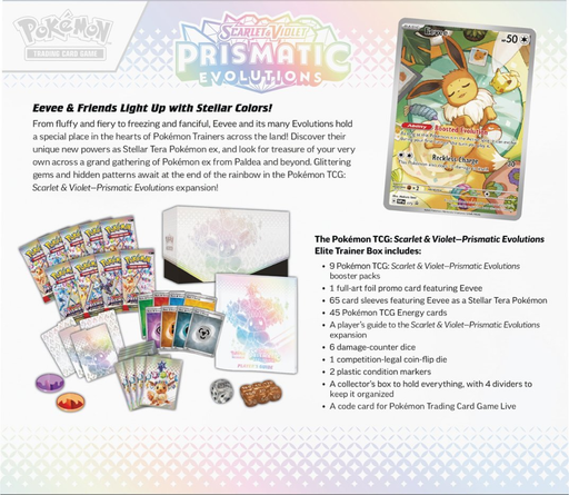 Trading Card Games Pokemon - Scarlet and Violet - Prismatic Evolutions - Elite Trainer Box - Pre-Order January 17th 2025 - Cardboard Memories Inc.