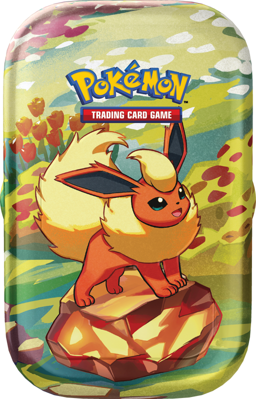 Trading Card Games Pokemon - Scarlet and Violet - Prismatic Evolutions - Mini Tins - Flareon - Pre-Order February 7th 2025 - Cardboard Memories Inc.