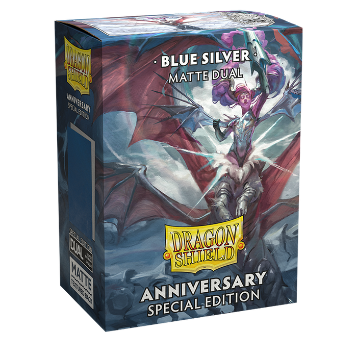 Supplies Arcane Tinmen - Dragon Shield Sleeves - Matte Dual - Blue and Silver - Anniversary Special Edition - Cardboard Memories Inc.