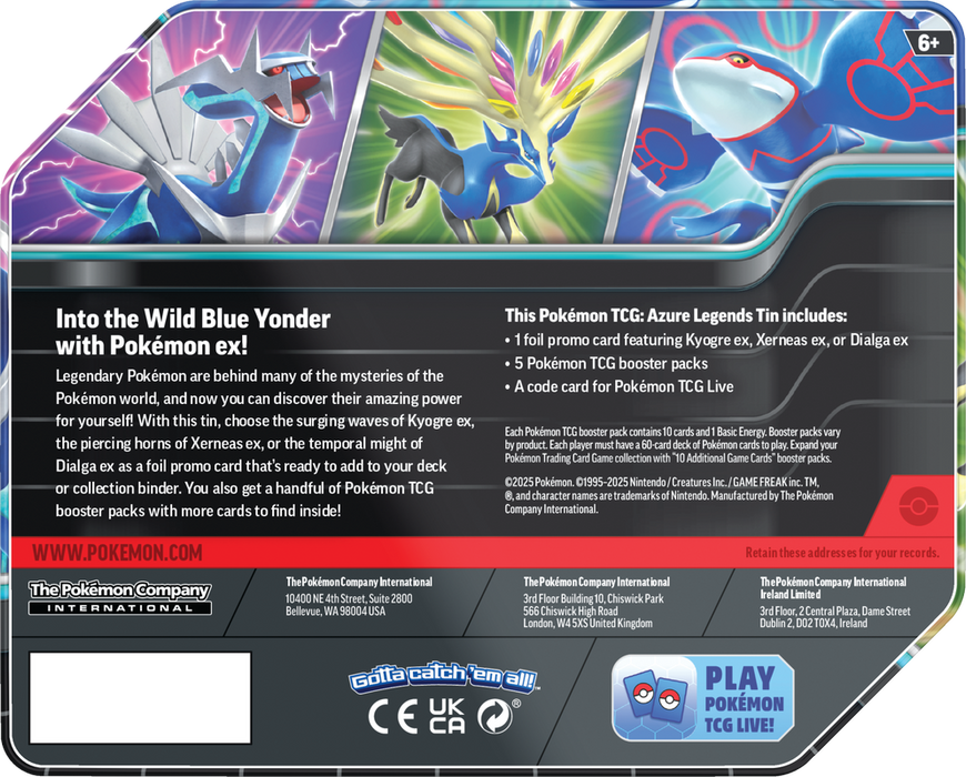 Trading Card Games Pokemon - Azure Legends - Tin - Dialga ex - Pre-Order February 21st 2025 - Cardboard Memories Inc.