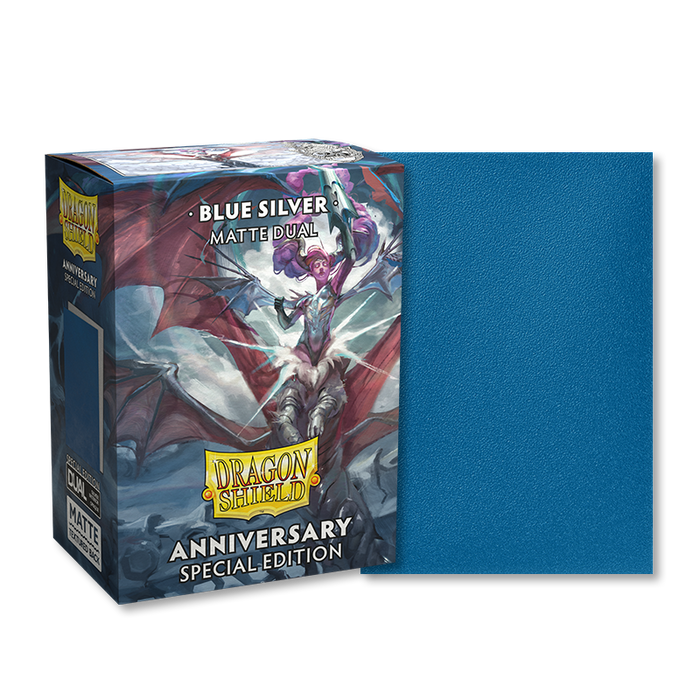 Supplies Arcane Tinmen - Dragon Shield Sleeves - Matte Dual - Blue and Silver - Anniversary Special Edition - Cardboard Memories Inc.