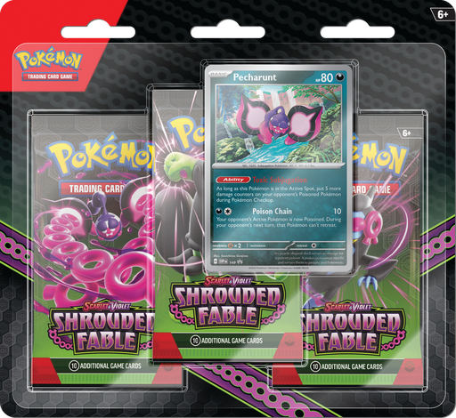 Trading Card Games Pokemon - Scarlet and Violet - Shrouded Fable - 3 Pack Blister - Pecharunt - Pre-Order August 2nd 2024 - Cardboard Memories Inc.