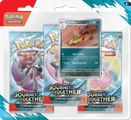 Trading Card Games Pokémon - Scarlet and Violet - Journey Together - 3 Pack Blister - Scrafty - Pre-Order March 28th 2025 - Cardboard Memories Inc.