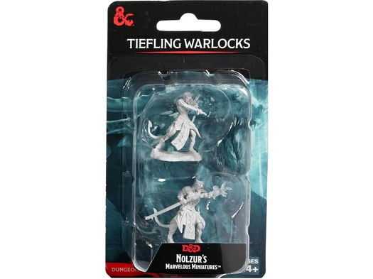 Role Playing Games Wizkids - Dungeons and Dragons - Unpainted Miniature - Nolzurs Marvellous Miniatures - Tiefling Warlocks - 90670 - Cardboard Memories Inc.