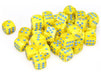 Dice Chessex Dice - Vortex Yellow with Blue - Set of 36 D6 - CHX 27832 - Cardboard Memories Inc.