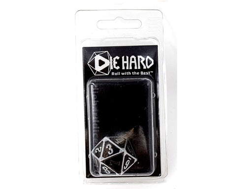 Dice Die Hard Dice - Metal MTG Roll Down Counter Shiny Silver with Black - D20 - Cardboard Memories Inc.