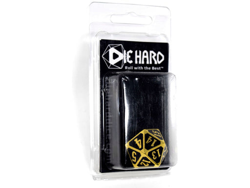 Dice Die Hard Dice - Metal MTG Roll Down Counter Shiny Gold w/Black - D20 - Cardboard Memories Inc.