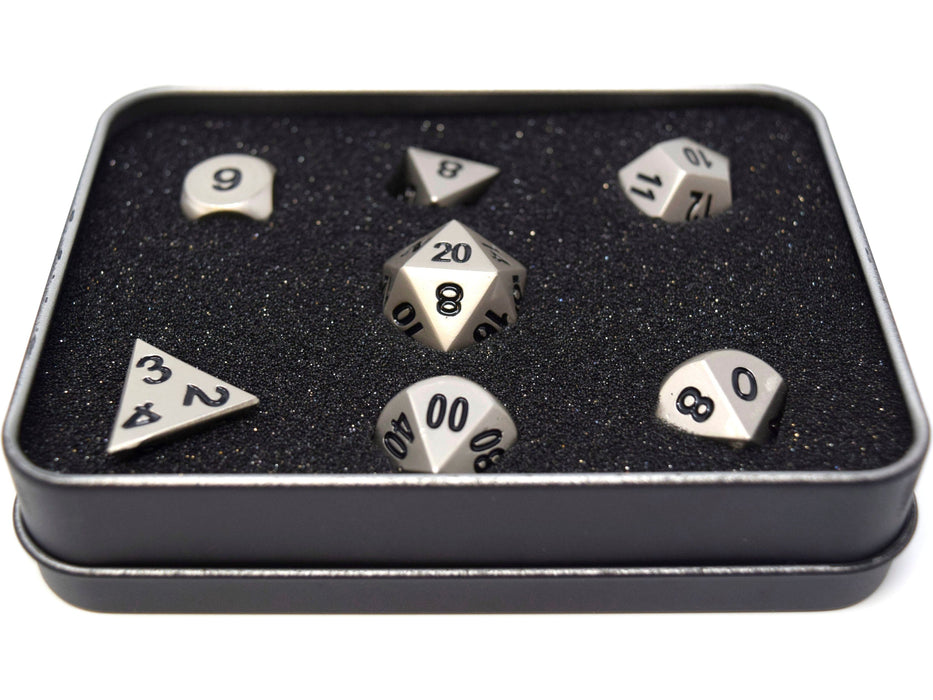 Dice Die Hard Dice - RPG Metal Brilliant Silver - Set of 7 - Cardboard Memories Inc.