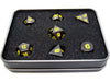 Dice Die Hard Dice - RPG Metal Sinister Chrome with Yellow - Set of 7 - Cardboard Memories Inc.