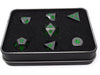 Dice Die Hard Dice - RPG Metal Gunmetal with Green - Set of 7 - Cardboard Memories Inc.