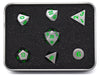 Dice Die Hard Dice - RPG Metal Gunmetal with Green - Set of 7 - Cardboard Memories Inc.