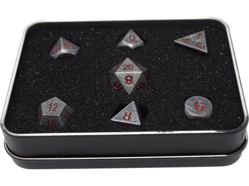 Dice Die Hard Dice - RPG Metal Raw Steel with Dark Red - Set of 7 - Cardboard Memories Inc.