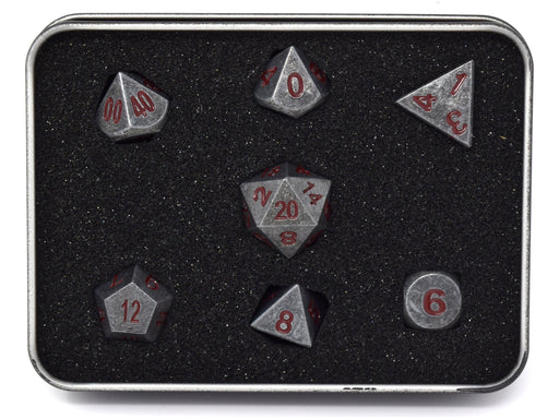 Dice Die Hard Dice - RPG Metal Raw Steel with Dark Red - Set of 7 - Cardboard Memories Inc.