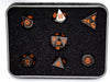 Dice Die Hard Dice - RPG Metal Sinister Chrome with Orange - Set of 7 - Cardboard Memories Inc.