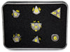 Dice Die Hard Dice - RPG Metal Gunmetal with Yellow 94121 - Set of 7 - Cardboard Memories Inc.