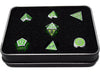 Dice Die Hard Dice - Metal Gemstone Silver Peridot - Set of 7 - Cardboard Memories Inc.