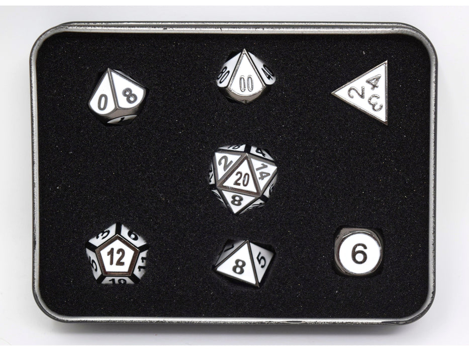 Dice Die Hard Dice - RPG Gothica Metal Sinister White - Set of 7 - Cardboard Memories Inc.